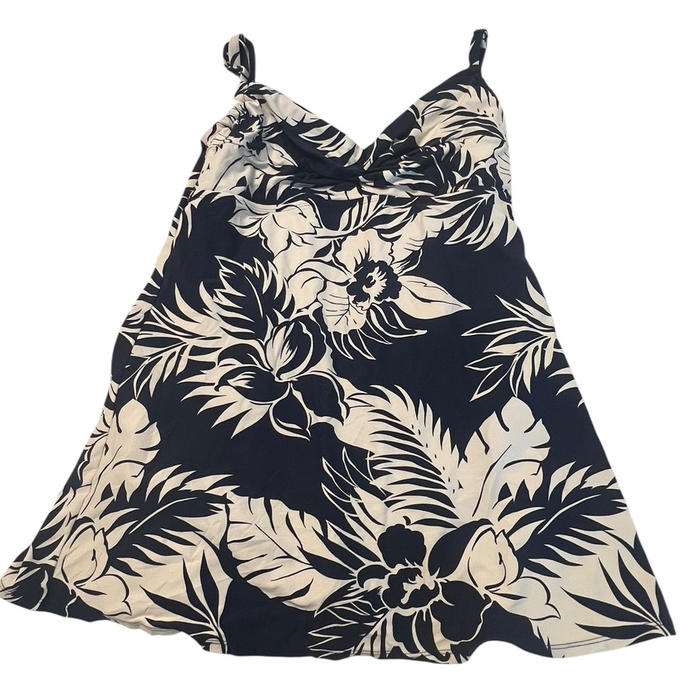 Beach House One Piece Swimsuit Swim-dress Size 16 Navy White Floral - Picture 2 of 8